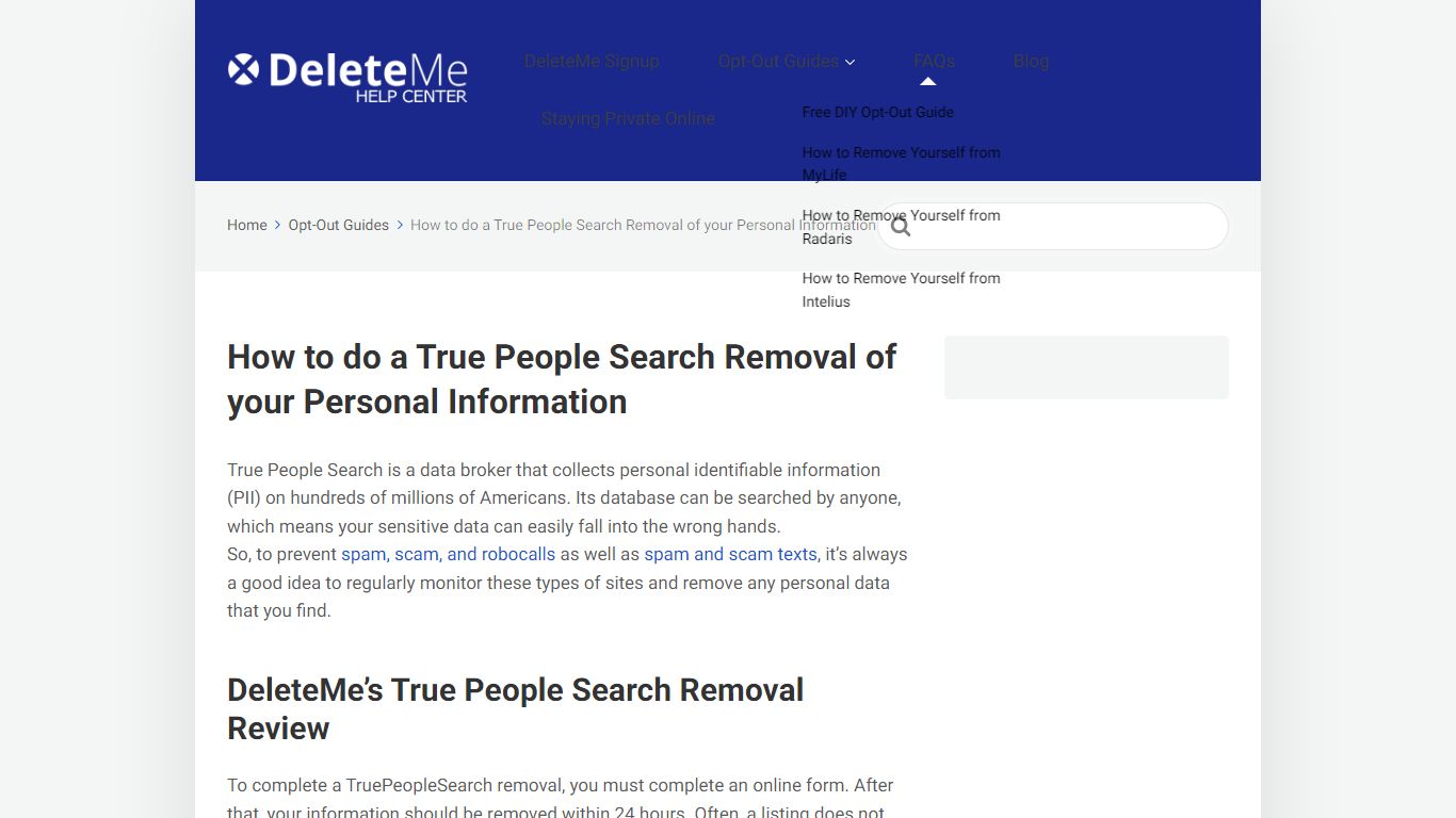 True People Search Removal Guide DeleteMe